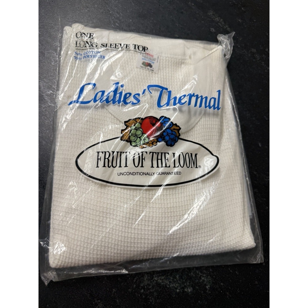 Vintage Ladies' Thermal Fruit of the Loom Long Sleeve Underwear Top Size L 38-40